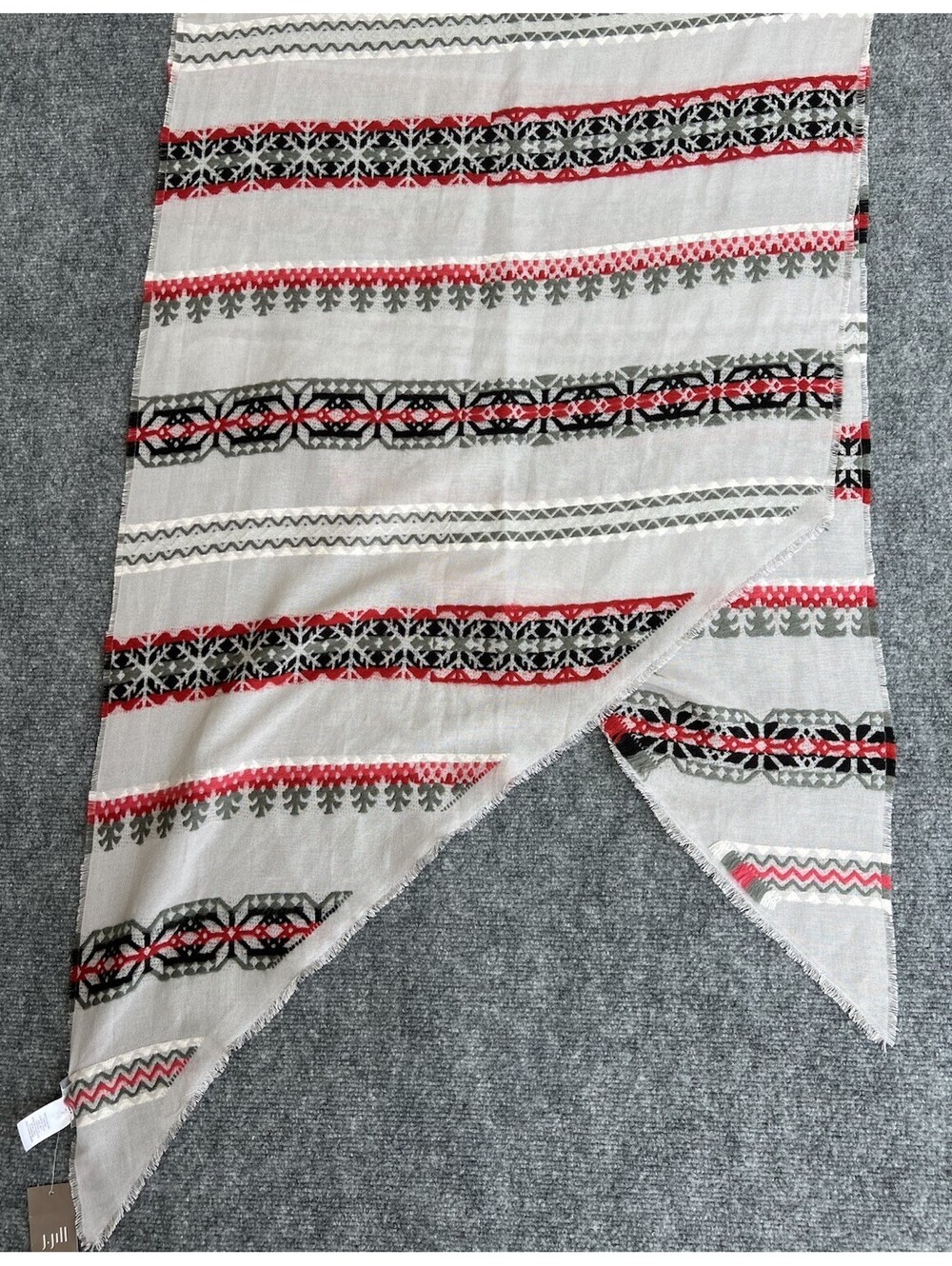 Brand New J. Jill Textured Embroidered Scarf Gray Zinc Multi Cotton Wool78x 22".